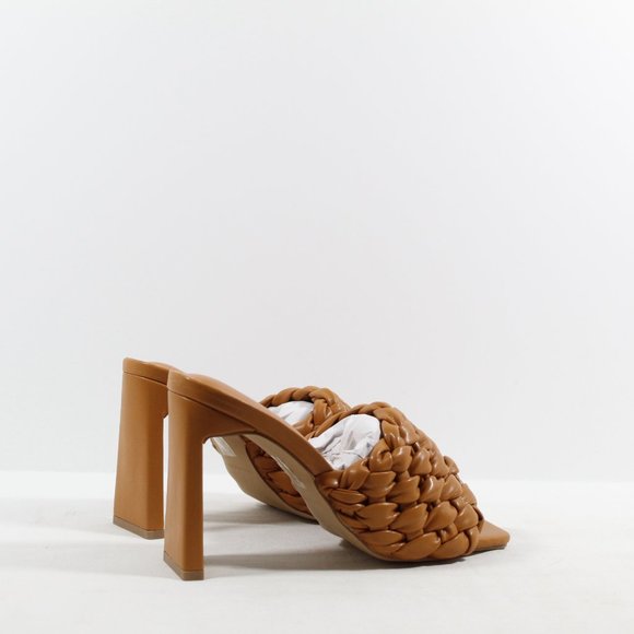 PrettyLittleThing Basket Weave Square Toe High Flat Block Heel Mules - Tan 6US - Picture 2 of 6
